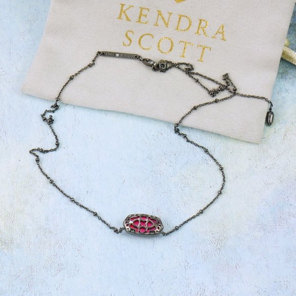 Kendra Scott Elisa Satellite Bright Pink Kyocera Opal Necklace Gunmetal Tone - Picture 5 of 5